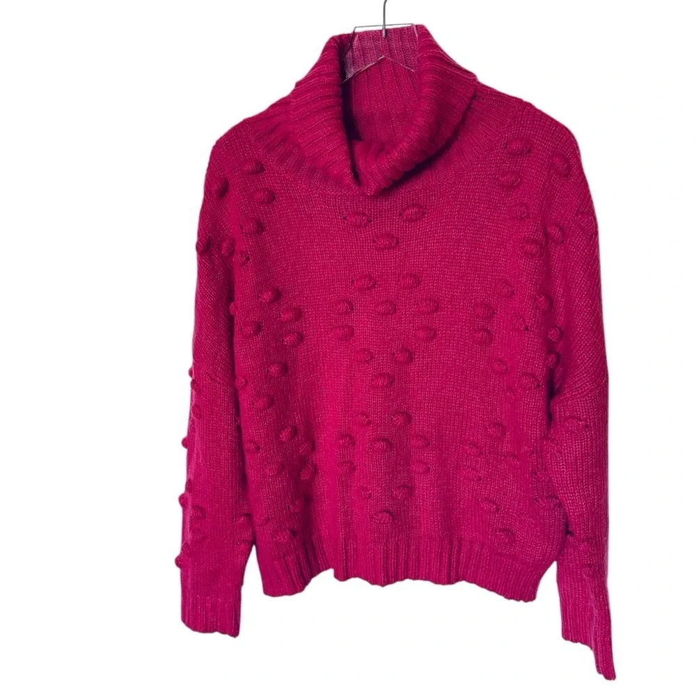 John + Jenn | Pink Raspberry Heart Bubbles Chunky Turtleneck Sweater Size Medium